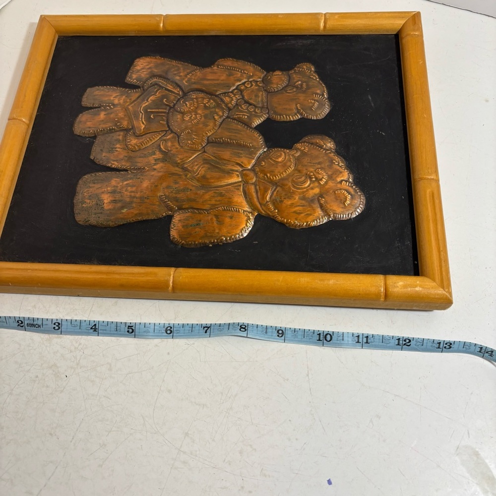 Vintage copper bear family wooden framed picture wall art Hyland gallery - Picture 12 of 13